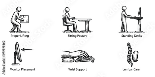 Ergonomic workplace health and safety set ergonomics