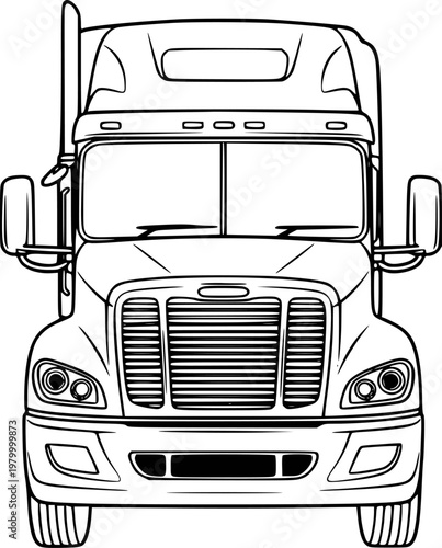 Front view line of a semi truck cab a white background tractor vehicle
