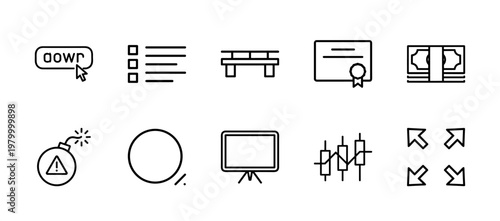 Minimalist business and stock market outline icon set for finance