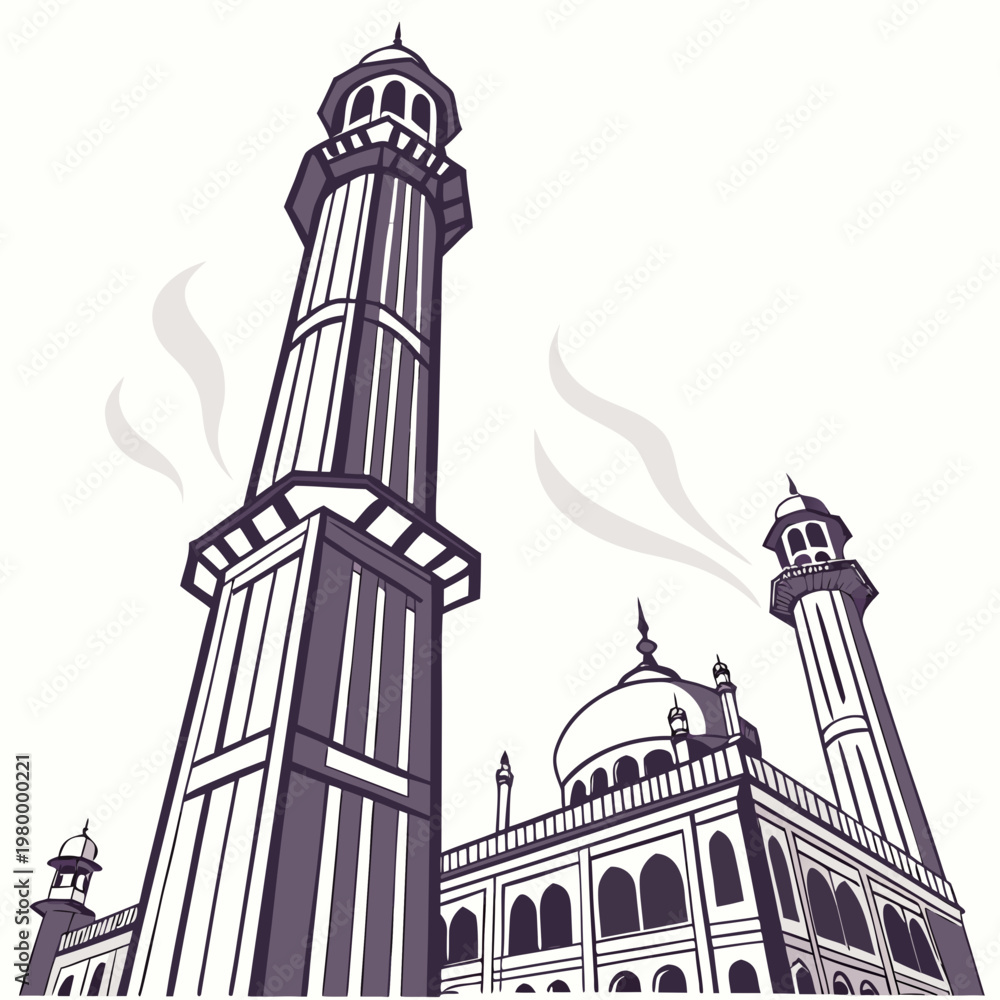 Fototapeta premium Illustration of a mosque with minarets and domes