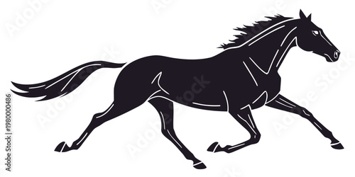 Dynamic black silhouette of a galloping horse isolated on a white background with galloping silhouette powerful movement stallion thoroughbred equestrian graceful strength spirited