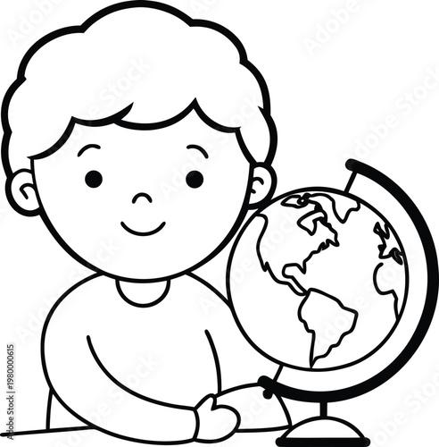 Coloring page with schoolboy and world globe coloring page