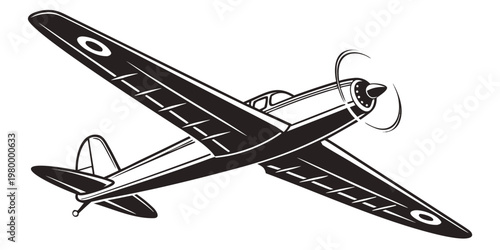 Vintage style silhouette of a propeller airplane flying with airplane propeller aircraft aviation silhouette aeronautics aeroplane transportation illustration monochrome traveler