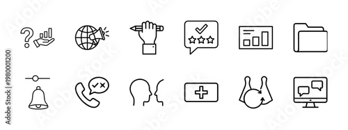 Minimalist survey and feedback line icon set for business data analysis