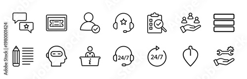 Minimalist customer service and technical support outline icons