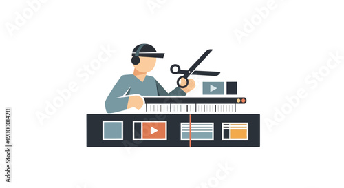 Man editing video on computer.