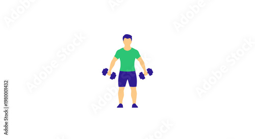 Man exercising with dumbbells at home.
