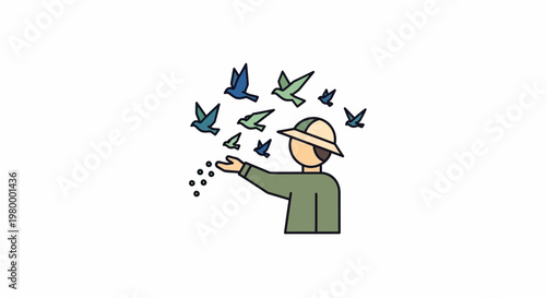 Obraz na płótnie Man feeding birds with his hand.