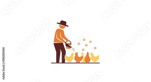 Man Feeding Chickens in Farm Setting.