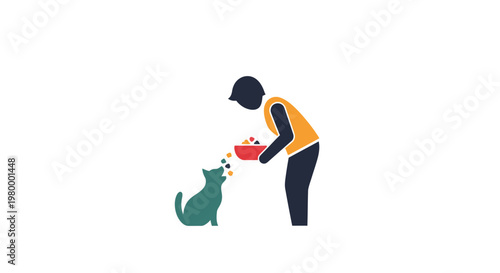 Obraz na plátně Man Feeding Green Cat Outdoors.