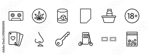 Stop addiction and healthcare line icons for social awareness