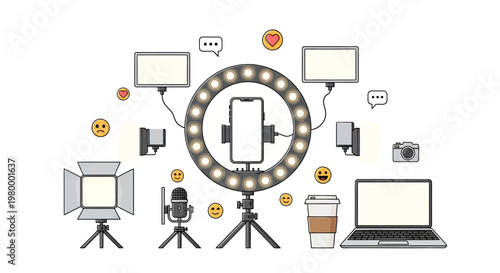 Comprehensive vlogging kit with smartphone ring light.