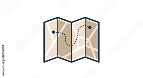 Folded Map with Dotted Line Route.