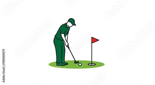 Golfer in green hitting golf ball.