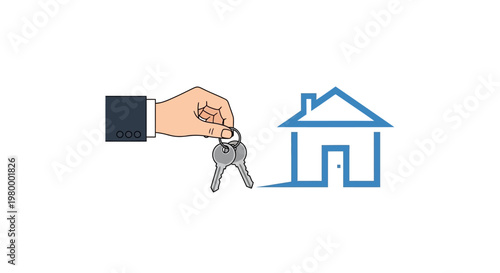 Hand holding house keys symbol.