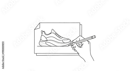 Hand holding sneaker in box.