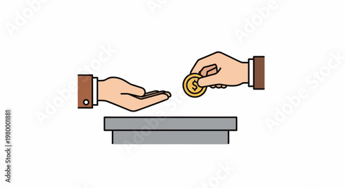 Hands exchanging a gold coin.