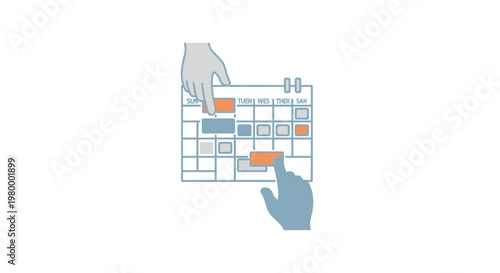 Hands Interacting With Calendar Schedule.