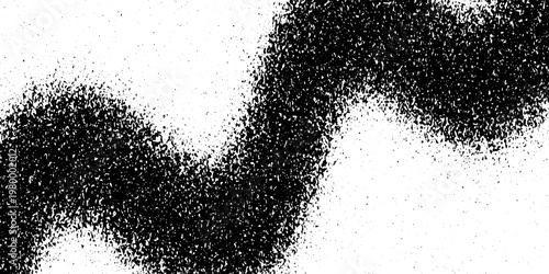 Wavy grain gradient texture. Black stippled flowing line background. Grunge noise dot work wallpaper for banner, poster, brochure. Undulate sandy backdrop with speckles, particles, granules. Vector
