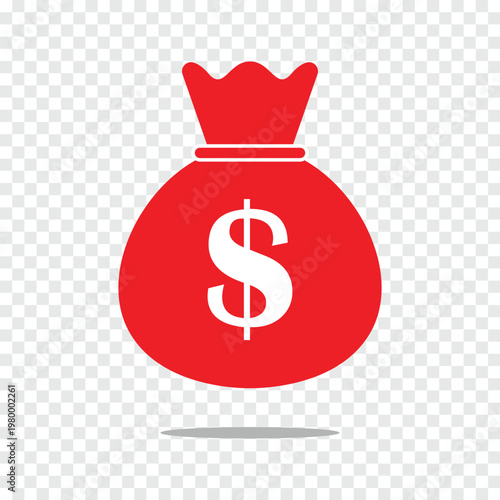 Money bag icon isolated on white background. Bank symbol, profit graphic, flat web sign . Vector Illustration . EPS 10 .