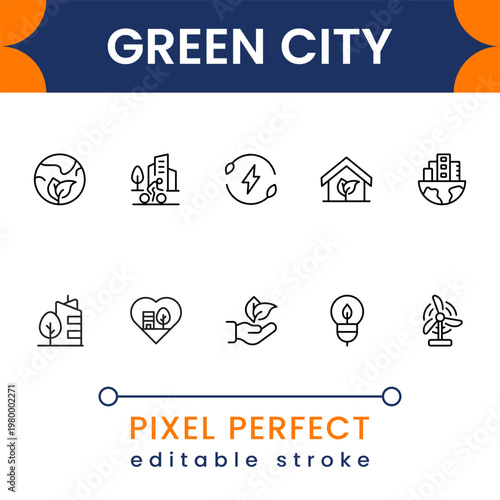 Sustainable Green City Icon Pack – Smart Urban Ecology and Renewable Energy Symbols