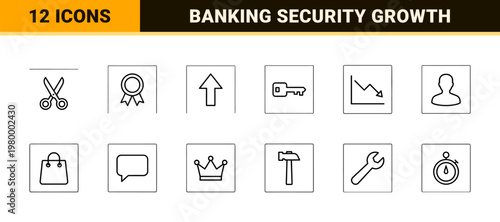 Business and finance minimalist outline icons for professional banking and corporate growth.