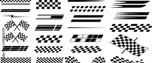 Black and white checkered flag vector illustration with a clapper board icon and 3d pattern design for a cinema action movie concept