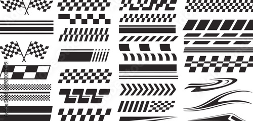 A black and white checkered background design set featuring a 3d music piano pattern and movie film vector icon symbol for web business art concepts