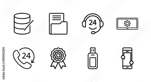 Technical support and customer service line icon set