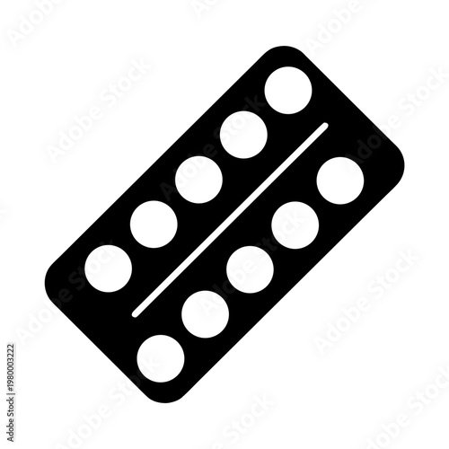 Pills Blister Pack Vector Icon, Medicine Tablet Silhouette Illustration
