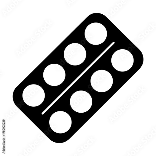 Pills Blister Pack Vector Icon, Medicine Tablet Silhouette Illustration