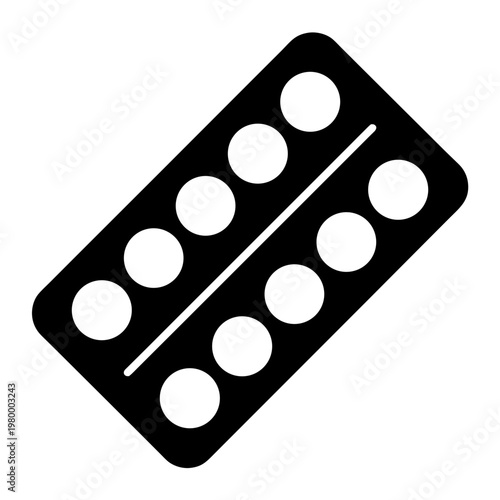 Pills Blister Pack Vector Icon, Medicine Tablet Silhouette Illustration