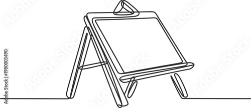 Empty wooden easel standing alone as a minimalist single line sketch for painters and artists studios