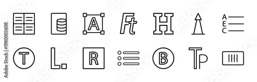 Minimalist text editor and document formatting line icon set for software interface.