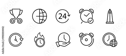 Minimalist time and productivity line icon set for business applications