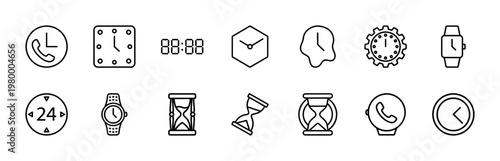 Minimalist time and clock outline icon set for business productivity