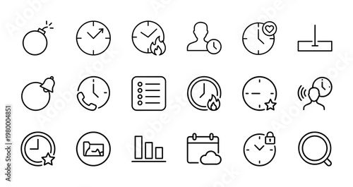 Minimalist time management and productivity line icons for business workflow