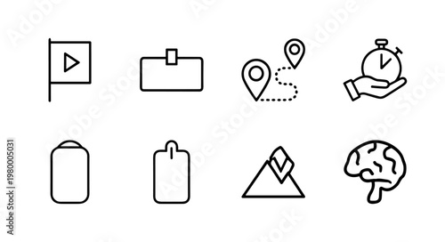 Navigation and time management line icon set for travel apps