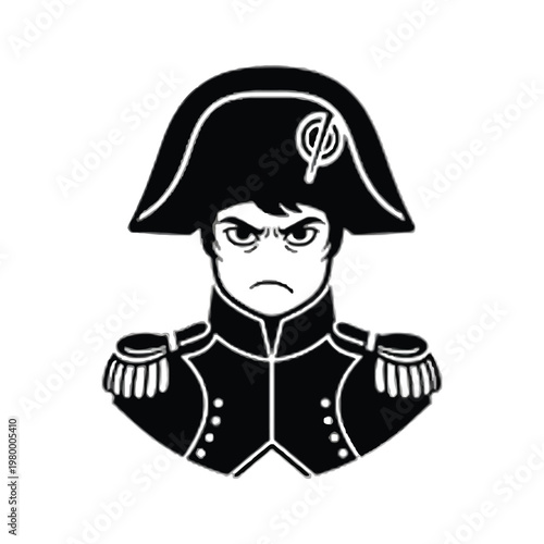 Historical caricature of a disgruntled french military officer with bicorne hat