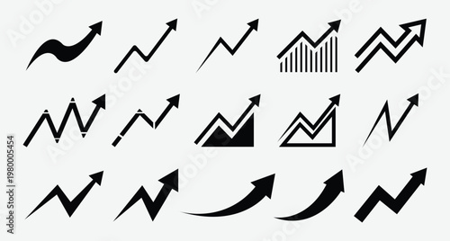 Set of growth arrow icons for business, financial success and economic growth. business growth  arrow trend chart icon set.  vector illustration.