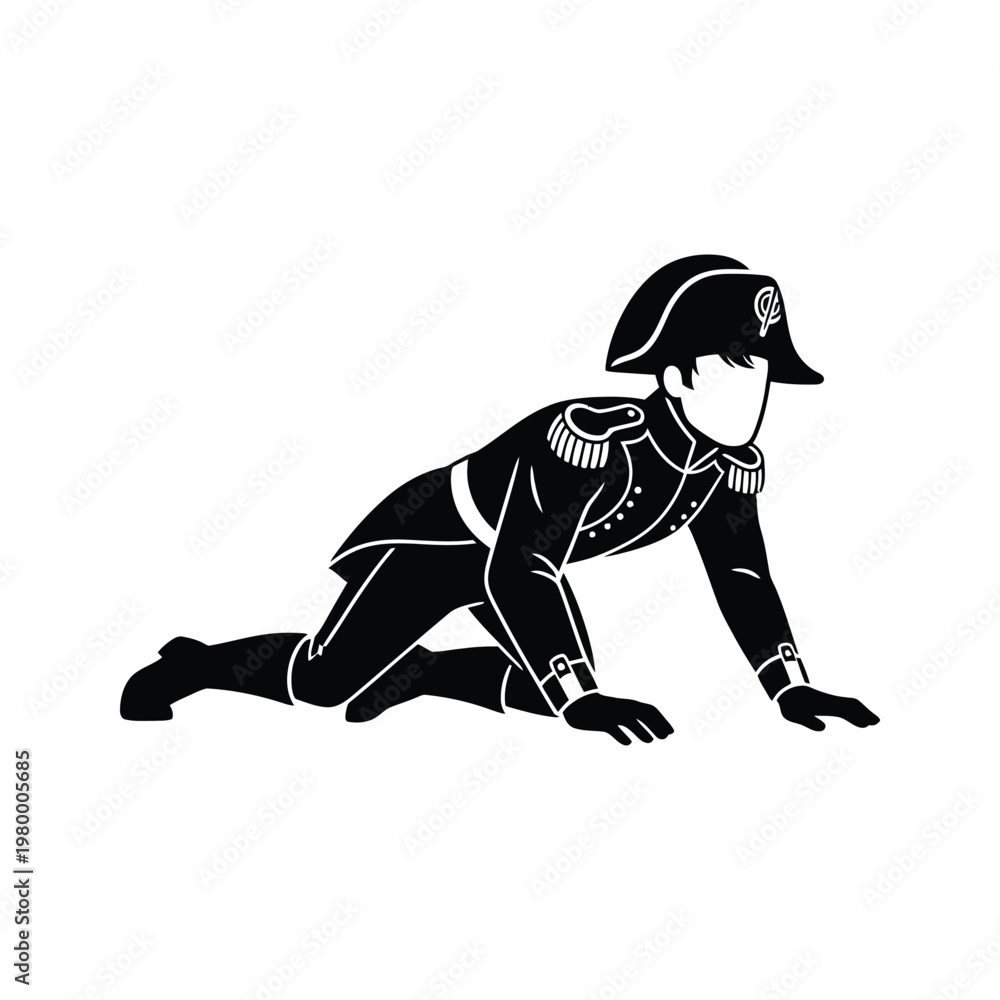 Fototapeta premium Napoleonic soldier in a crawling position during battle