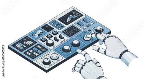 Robot Hands Operating Control Panel - Artificial Intelligence and Automation Concept Isometric Vector Illustration