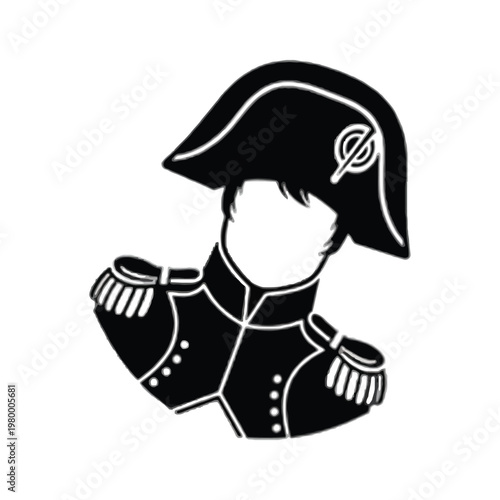 Historical illustration of a napoleonic soldier in uniform with bicorne hat