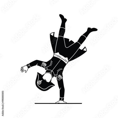 Athlete performing an advanced handstand with a headstand variation in martial arts attire