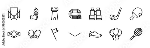 Minimalist sports achievement and award thin line icon set