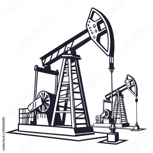 Konstfotografi A detailed illustration showcases two vintage oil pumps representing industrial