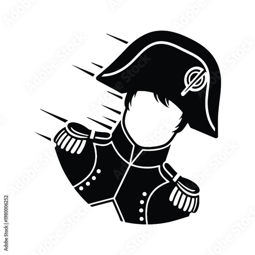 A stylized illustration of a historical military officer in motion