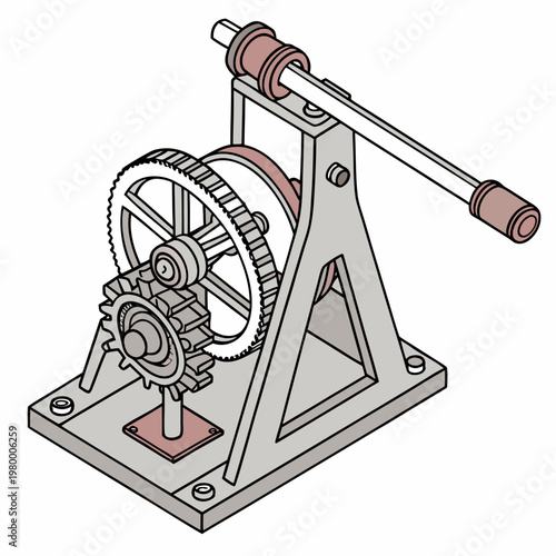 An illustrative depiction of a mechanical device featuring gears levers and a frame showcasing engineering and physics principles high quality professional detailed