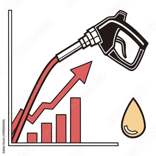 This illustration depicts a rising red graph with a fuel pump nozzle symbolizing increasing gas prices and energy costs high quality professional