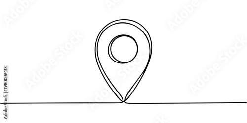 map location pointer continuous one line drawing, continuous one line drawing Vector location pin icon, Illustration of a map pointer location pin, made in one continuous line. Minimalist navigation
